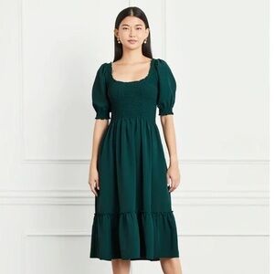 Hill House The Louisa Nap Dress in Crepe XL Smocked Top Ruffle Hem